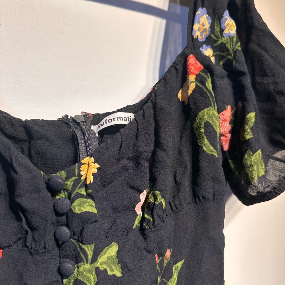 Reformation Black Floral Puff-Sleeve Maxi Dress - Picture 3 of 7